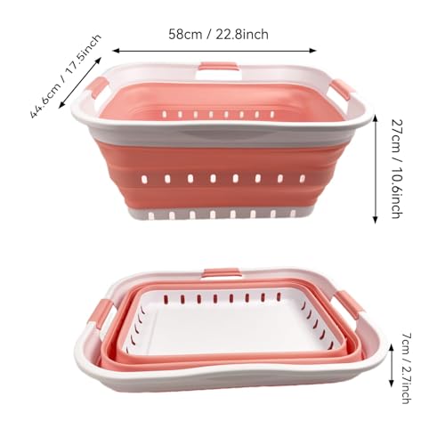 SAMMART 42L (11 gallon) Collapsible Plastic Laundry Basket - Foldable Pop Up Storage Container/Organizer - Space Saving Hamper/Basket (1, White/Quartz Pink) - color: White/Quartz Pink