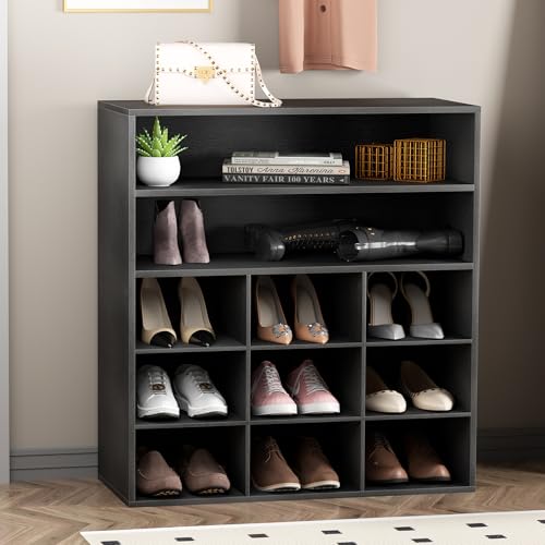 Garden 4 you Shoe Rack Organizer, 5-Tier Wood Cubby Shoe Rack with 2 Storage Shelf and 9 Cubbies, Shoe Organizer Cabinet for Entryway, Hallway, Closet and Garage,Black - color: Black, size: 9-cube 5-tier