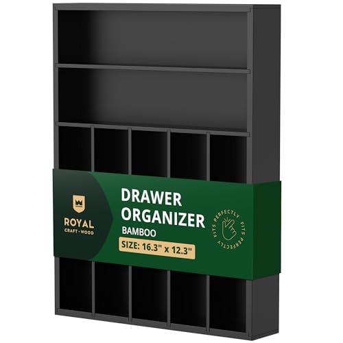 ROYAL CRAFT WOOD Luxury Bamboo Kitchen Drawer Organizer - Silverware Organizer - Utensil Holder and Cutlery Tray with Grooved Drawer Dividers for Flatware and Kitchen Utensils (7 Slot, Black) - color: Black, size: 7 Slot