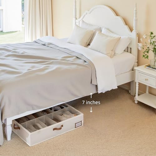 StorageWorks Under Bed Shoe Storage for Closet, 2-Pack Ultra-thick Fabric Shoe Organizer, Collapsible Shoes Containers with Bottom Support, Fits up to 24 Pairs, Beige - color: Beige, style: Fixed Divider