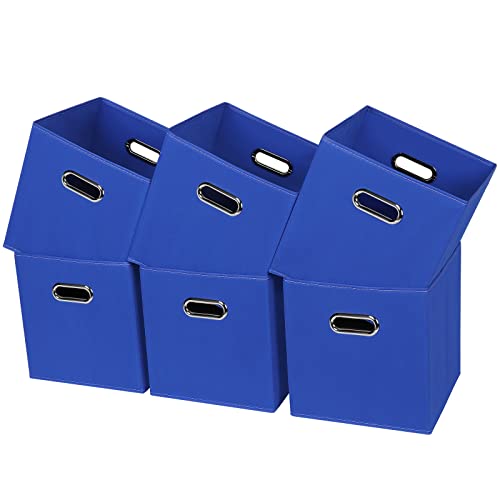 Black Fabric Cubby Storage Bins,13x13x13 Inches ,Cube Organizer Bin Foldable Storage Boxes with Dual Handles Fabric Organizer Box and collapsible Storage basket,Set of 6 ,Dark Blue - color: Dark Blue, size: 6 Pack