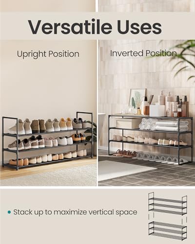 SONGMICS Shoe Rack, 3-Tier Shoe Organizer, Metal Storage Shelf, Upright or Upside Down, for 20-24 Pairs, Stackable, for Entryway, 11.8 x 46.1 x 21.7 Inches, Black ULSA033B01 - color: Black, size: 3 Tiers (46.1"W)