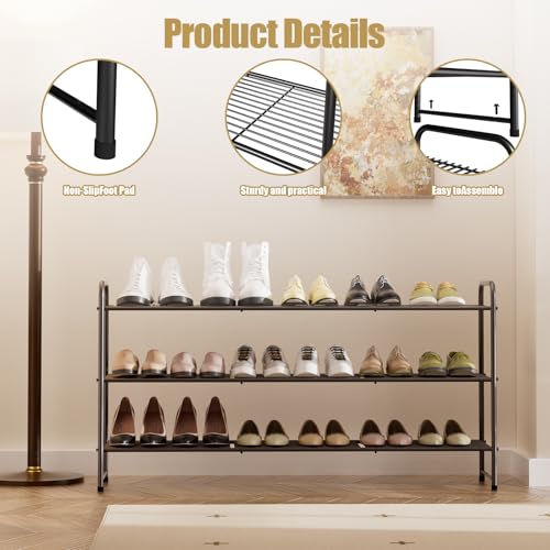 3-Tier Long Metal Shoe Rack,Extra Large Capacity Adjustable Stackable Shoe Organizer Shelf for Closet Entryway, Bedroom,Living Room, Floor,Hallway Shoe Shelf,Black 42" W × 24.5" H - color: 3-tier Black, size: 3-Tier Long