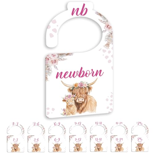 JMOST Hightland Cow Baby Closet Dividers for Nursery Closet Organizer, Newborn to 24 Months Size Clothes, Boho Hangers with Size Dividers, Double Sided - color: Boho
