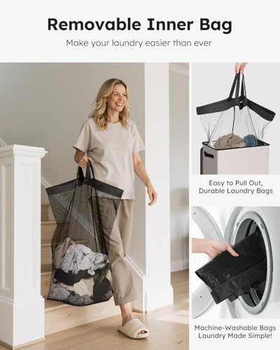 SOLEDI Laundry Hamper with Lid 100L Large & Tall Collapsible Laundry Basket, Clothes Hamper with Bag Removable Easy to Carry, Dirty Hampers for Bedroom, Bathroom, Dorm, College,Light taupe - color: Light taupe, size: 100L
