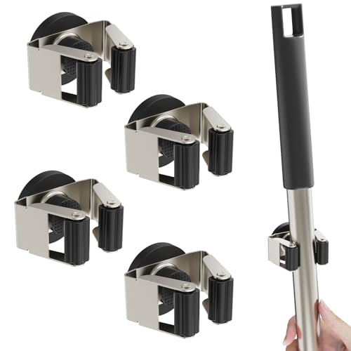 4 Pack Magnetic Mop Broom Holder, Heavy Duty Magnetic Mop Hanger for Refrigerators, Magnetic Mount Mop Broom Holder for Laundry Room Garage Kitchen Workshops Metal Shed - size: 4 Pack Magnetic Mop Broom Holder