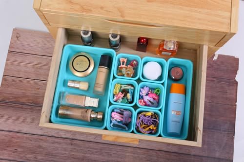 Kutesna 15 PCS Interlocking Desk Drawer Organizer Separator for Office,Bathroom,Kitchen,Makeup（Blue&Green） - color: Blue&Green, size: 15PC