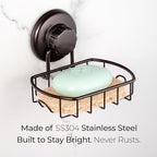 HASKO Suction Cup Soap Dish for Shower Wall, Rustproof Stainless Steel, Shower Soap Holder with Hooks, Includes Optional No Drill Adhesive Mount for Bathroom and Soap Saver, Bronze - color: Bronze