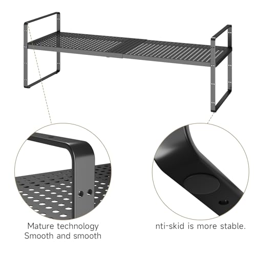 Hole Pattern Expandable Shelf Organizer,2Pack 8.1" Wide Easy to Assemble Cabinet Organizer Shelf, 16.5~27.1" Adjustable Height&Stackable Spice Organization for Cupboard, Black - color: Black, size: 2Pack-8''W-Hole Pattern
