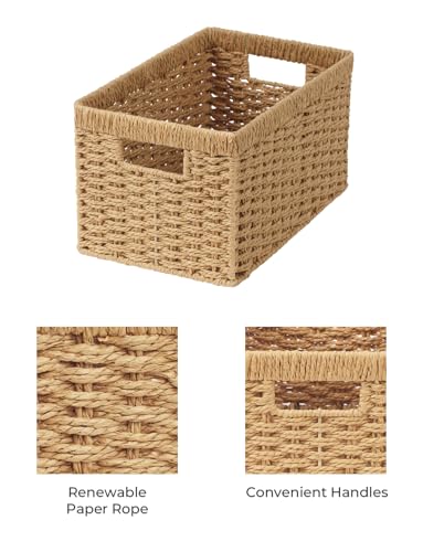 StorageWorks Round Paper Rope Storage Baskets, Rectangular Wicker Baskets with Built-in Handles, Medium, 13 ¼ x 8 ½ x 7 ¼ inches, 2-Pack - color: Light Brown (Paper Rope), size: 2x 13¼"L x 8¼"W x 7"H