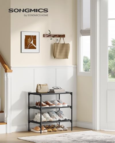 SONGMICS Shoe Rack, 3-Tier Shoe Storage Organizer, Space-Saving, 11.7 x 16.5 x 19.1 Inches, Entryway, Metal Frame, Non-Woven Fabric Shelves, Ink Black ULSH013BH01 - color: Ink Black, size: 3 Tiers (16.5"W)