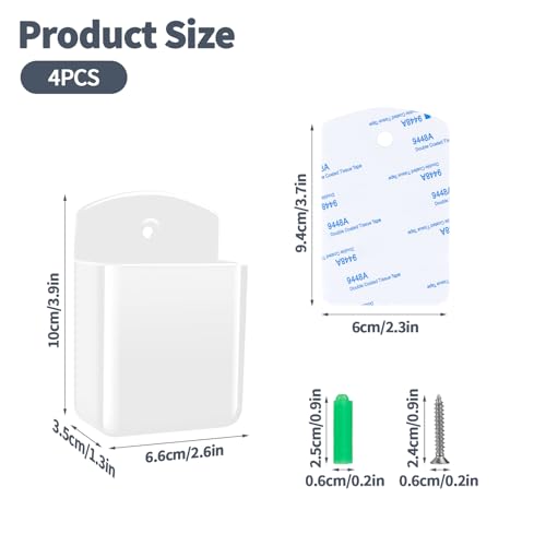 2 PCS Remote Control Holders Wall Mount, Self Adhesive TV Air Conditioner Remote Control Holder, Wall Mount Storage Box Organizer Wall Pen Holder Storage for Home Office School (White, 4) - color: White, size: 4