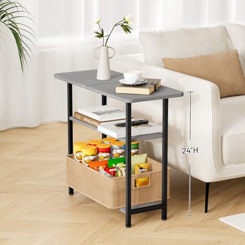 SLEEPING LAMB Side Table for Living Room, 3-Tier End Table for Small Space with Wide Storage Tabletop, Narrow Nightstand for Bedroom, Sofa Couch, Grey - color: Grey