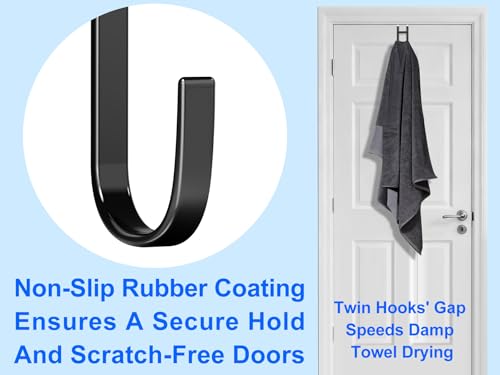 Mars-Rock Over the Door Twin Metal Hooks with Plastic Coating 5.5" Fit 0.5" to 1 3/8" Door 2 Sets Heavy Duty Towel Robe Rack Wreath Bathroom Shower Hanger Shoe Organizer Ironing Board Short Black - color: D: BK 5.5" fit 0.5" to 1 3/8" door twin 2sets