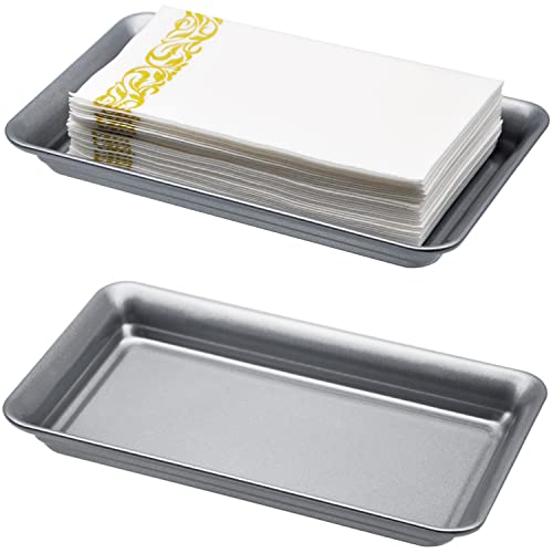 Vintage Farmhouse Decor Metal Vanity Tray(2 Pack),Countertop Guest Hand Towel Storage Organizer Tray Dispenser, Sturdy Holder for Perfume,Cosmetics, Jewelry, Makeup Bathroom Organizer (Silver) - color: Silver, size: 2 Pack (9.9" x 5.9" x 1.1")