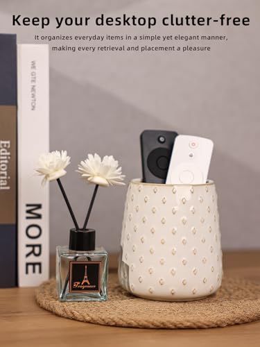 GDCZ Ceramic Remote Control Holder, Remote Caddy Organizer Storage, Remote Organizer for Table, TV Remote Holder, Makeup Brush Pen Holder, 4.2" (White) - color: White