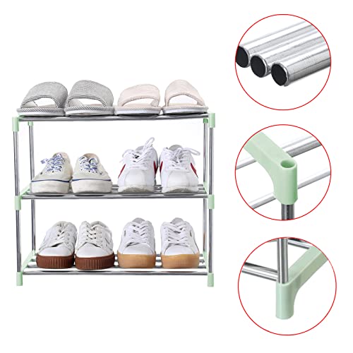 Jucaifu Stackable Small Shoe Rack, Entryway, Hallway and Closet Space Saving Storage and Organization (3-Tier, Green) - color: Green, size: 3-Tier