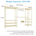 Ulif E11 Heavy-Duty Garment Rack, Metal Freestanding Clothes Rack and Closet Storage Organizer System with 8 Shelves and 4 Hanger Rods, (73.2-97.6)" W x 14.5" D x 71.2" H, Load 1034 LBS, Gold - color: Gold