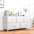 SHAWKEN Dresser for Bedroom with 5 Drawers,Fabric Dresser with One-Piece Steel Frame,Budget-Friendly Organizer for Closet, Hallway, Studio Apartment (Leather White) - color: Leather White