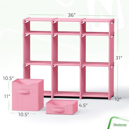 Cube Storage Organizer with Storage Bins Included - The Perfect Closet Organizers and Storage Solution. Includes 9 Storage Cubes, Great For Toy Storage, Closet Storage, Clothes Storage (Pink) - color: Pink, size: 9 Storage Cubes