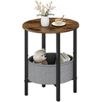 Vagusicc Round Side Table End Table with Storage Basket, Small Side Table Round Nightstand for Small Spaces, Tall Oval End Table with Steel Frame, Coffee Bedside Table for Living Room, Rustic Brown - color: Rustic Brown