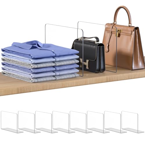 OKPOW Shelf Dividers Closet Organizer - 7.5" Tall X 11.8" Deep Acrylic Clear Sturdy Separate for Clothes Purse - Adjustable Space Saver Easy Install for Home Organization Enthusiasts 8 Pack - color: 8 Pack, size: Standard Tall 7.5'' x Deep 11.8"