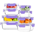HOMBERKING 8 Pack Glass Food Storage Containers with Lids, Meal Prep Containers, Airtight Bento Boxes with Leak Proof Locking for Microwave, Oven, Freezer and Dishwasher, BPA Free, 5-35oz, purple - color: Purple