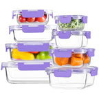 HOMBERKING 8 Pack Glass Food Storage Containers with Lids, Meal Prep Containers, Airtight Bento Boxes with Leak Proof Locking for Microwave, Oven, Freezer and Dishwasher, BPA Free, 5-35oz, purple - color: Purple