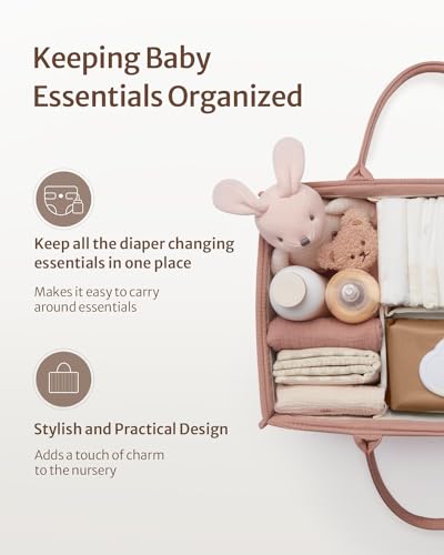 Blissful Diary Baby Diaper Caddy Organizer, Stylish Storage Basket for Newborn Essentials and Diaper Station, Gift for Baby Shower and Registry Must-Have, Blush Pink - color: Blush Pink