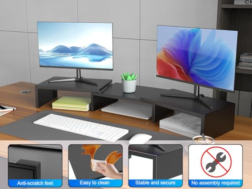 Dual Monitor Stand for Desk, Metal Computer Stand, Desk Shelf Riser,Desktop Organizer for Home and Office Use (Black) - color: Black