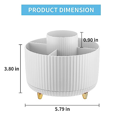 Marbrasse Desk Organizer, 360-Degree Rotating Pen Holder, Desk Organizers and Accessories with 5 Compartments Pencil Holder, Art Supply Storage Box Caddy for Office, Home（White） - color: White