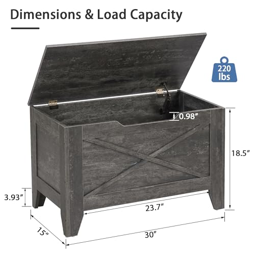 VECELO 30" Storage Bench, Entryway Shoe Ottoman, Farmhouse Style Bench with Handwoven Cushion and Metal Safety Hinges, for Bedroom, Living Room, Entryway, Gray - color: Grey, size: 30"W
