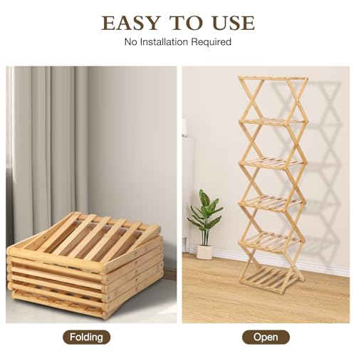 Bamboo Shoe Rack 6 Tier Foldable Shoe Rack Narrow Vertical Shoe Organizer Free Standing Shelf, Multifunctional Slim Storage for Entryway, Corner, Bedroom, Hallway, Wood Color - color: Wood Color, size: 6-tier
