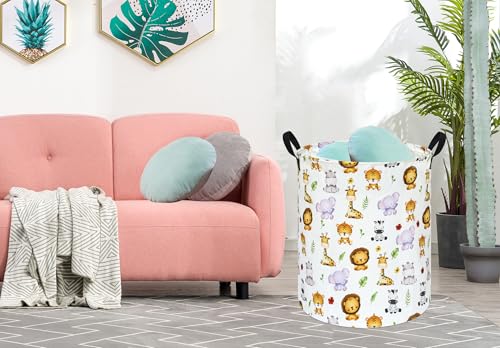 KUNRO Kids Laundry Hamper Clothes Gift Basket Storage Laundry Baskets Organizer Bin with Handles for Nursery Room (Tiger Animals) - color: Tiger animals