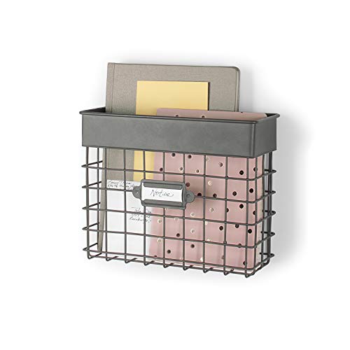 Spectrum Mail Sorter Organizer Wall Mount, Vintage Wall Basket, Office Entryway Mail Holder for Letters Bills Catalogs Files, Durable Wire Design with Easy Mounting Hardware, Industrial Gray - color: Industrial Gray, size: Small
