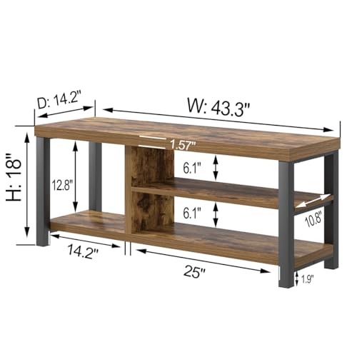 EXCEFUR Shoe Bench, Modern Wood Storage Bench for Entryway Hallway, Industrial Indoor Shoe Rack Bench Seat for Living Room Bedroom, 43.3 Inch Rustic Brown - color: Rustic Brown, size: 3-Tier
