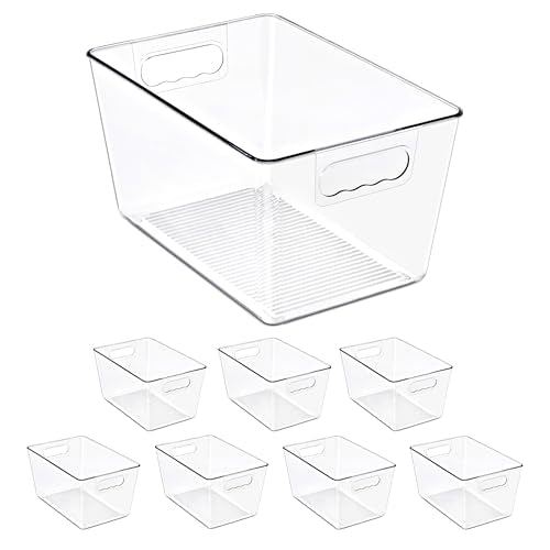 Sorbus Clear Storage Bins, 8 Pack Large Organization Bins with Handles – Clear Storage Containers for Storage, Pantry, Fridge, Cabinet, Closet & Kitchen Organization – BPA-Free Plastic - color: 8 Pack, size: Large, style: Without Lid