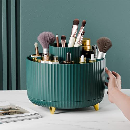 fanado 360° Rotate Makeup Brush Holder Organizer, Makeup Organizers Countertop, Makeup organization and Skincare Storage for Vanity, Desktop, Bathroom (Green) - color: Green