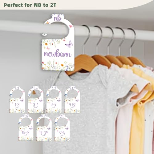 Watercolor Wildflowers Baby Closet Dividers for Nursery Closet Organizer, Newborn to 24 Months Size Clothes, Purple Butterfly Hangers with Size Dividers, Double Sided - color: Purple