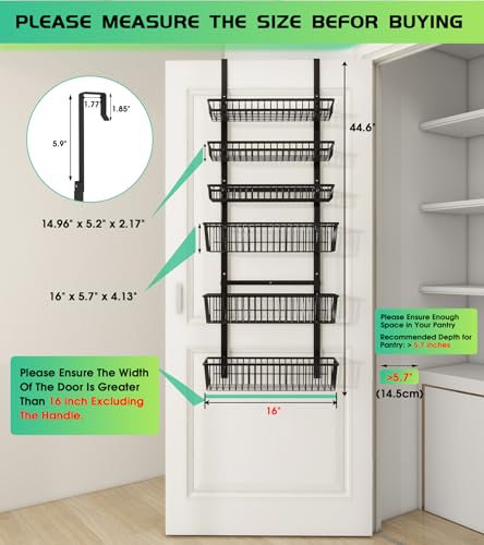 Mefirt Over The Door Pantry Organizer, Pantry Organization and Storage, 6-Tier Deep Baskets Hanging Heavy-Duty Metal, Wall Spice Rack Seasoning Shelves for Home & Kitchen, Laundry Room Bathroom, Black - color: Black, size: 6-Tier (16"W)
