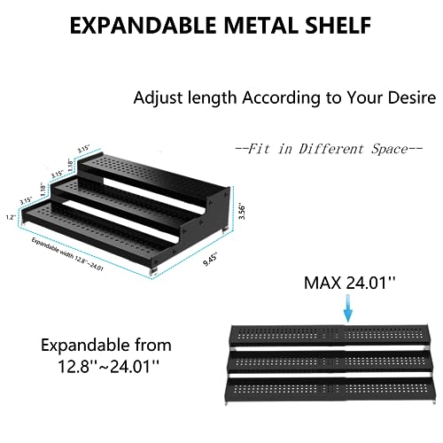 Expandable Spice Rack organizer with 3-Tier step shelf,Modern Design heavy duty,Non Skid and Visibility,Great for Kitchen Cabinet, Pantry and more(2PACKS/GUN-GREY) - color: Gun-grey, size: 2 PACKS/GUN-GREY