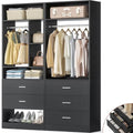 Besiost 4FT Closet Systems with 5 Wood Drawers, 48 Inch Closet Organizer System with 2 Hanging Rods & 7 Shelves, Heavy Duty 48" Walk-in Closet, Black (48"L x 15" W x 80" H) - color: Black