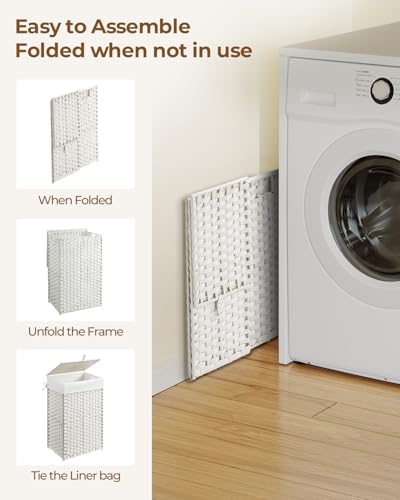 Greenstell Laundry Hamper with Lid, 60L Clothes Hamper with 2 Removable Liner Bags & 2 Mesh Bags, Handwoven Synthetic Rattan Basket, Toys in Bathroom, Bedroom White - color: White, size: 60L (13.4 x 13.4 x 21.7 inches)