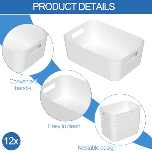 12 Packs Pantry Organizer Bins, Plastic Cupboard Organization Box, White