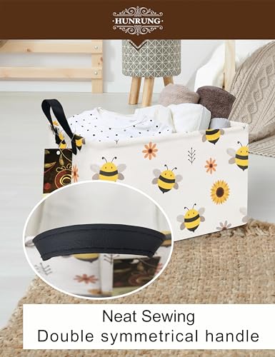 HUNRUNG Rectangle Canvas Storage Basket Foldable Waterproof Toy Organizer Bin with Handles Fabric Collapsible Storage Bins for Shelves Kids Room Playroom Nursery Clothes and Pet Supplies(REC-Bee) - color: REC-Bee