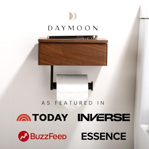 Day Moon™ - Toilet Paper Holder with Shelf - Modern Roll Holder for Bathroom - 1 Pack - Wall Mount - with Storage, Wood - color: Dark Wood, size: Storage 1 Pack