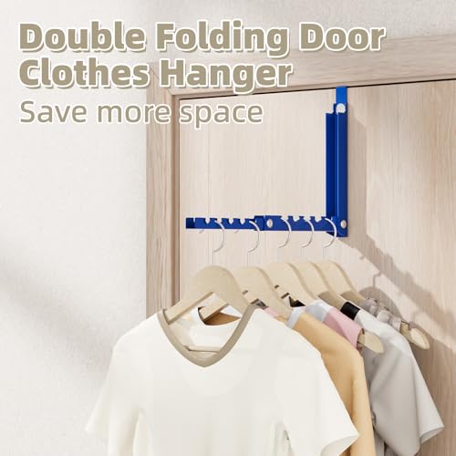 BAKON Over The Door Hangers, Over Door Hooks for Hanging, Small Space Dual Folding Portable Over Door Clothes Hanger for Clothes, Hats, Bags and Towels. (1, Blue) - color: Blue
