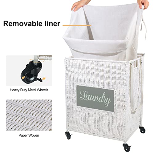 Mxfurhawa Laundry Basket, Heavy Duty Cotton Liner Laundry Storage Hamper with Handles, Collapsible Clothes Wire Basket Organizer Laundry Bag (89WE-H) - color: 89WE-H