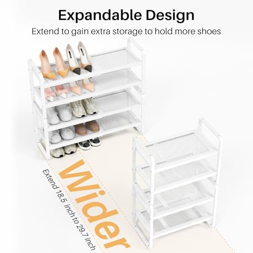 SNTD Shoe Rack - Expandable Shoe Organizer for Closet, Adjustable Metal Shoe Shelf Storage, Stackable Long Shoe Stand Holder for Garage, Entryway, Door Entrance (White, 4-Tier) - color: White, size: 4-Tier