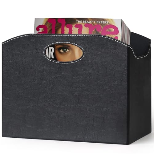 EZDeco Magazine Holder Foldable Magazine Rack Floor PU Leather File Holder Newspaper Book Storage Magazine Basket Document File Folder Organizer for Office Home (Black) - color: Black